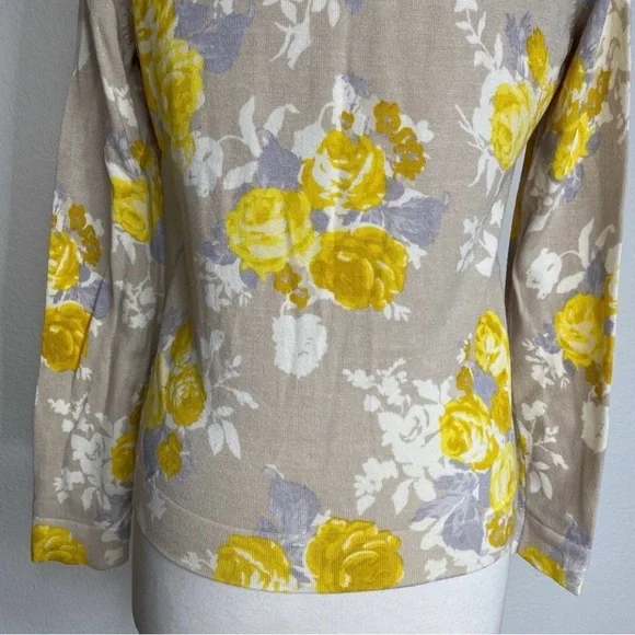 Charter Club Women's Tan Golden Watercolor Floral Soft Button Cardigan Size M - Picture 8 of 15
